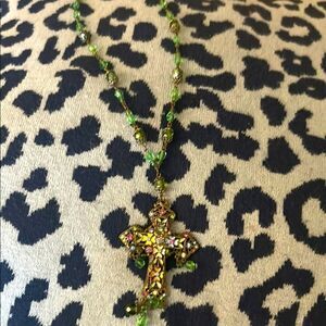 Ben Amun Brass Plate Crystal Enamel Drop Cross Pendant Necklace